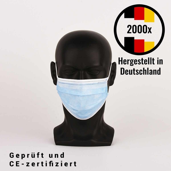 OP-Maske Medizinischer Mundschutz Typ IIR, hergestellt in Deutschland, 3lagig - 2000 Stk.(40x50Stk.)