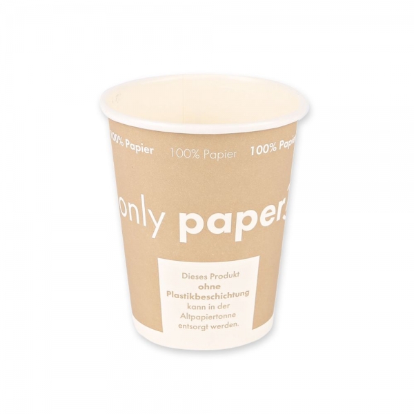 Bio Kaffeebecher Only Paper aus Pappe – nachhaltiger, plastikfreier Einwegbecher, 20x50 Stück