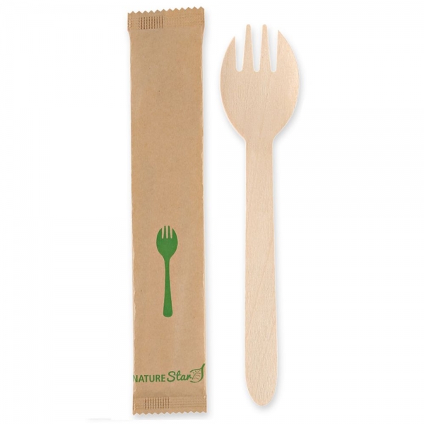 Bio Göffel aus FSC® 100% Birkenholz – wachsbeschichtet, hygienisch verpackt, splitterfrei, 10x50 Stü