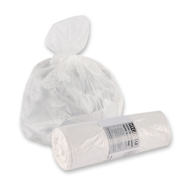 Müllbeutel Light 65 Liter aus HDPE, weiß, 630 x 850 mm, ca. 10 my, Rolle – 9x40 Stück