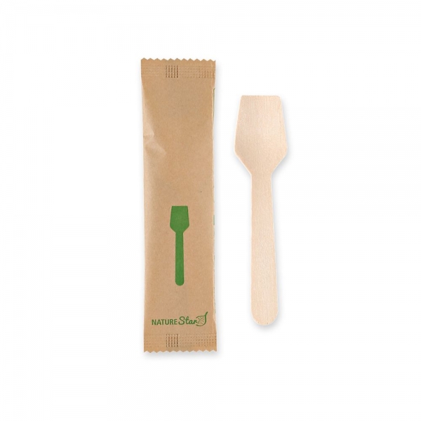 io Eislöffel aus FSC® 100% Birkenholz – wachsbeschichtet, hygienisch einzeln verpackt, 10x100 Stück
