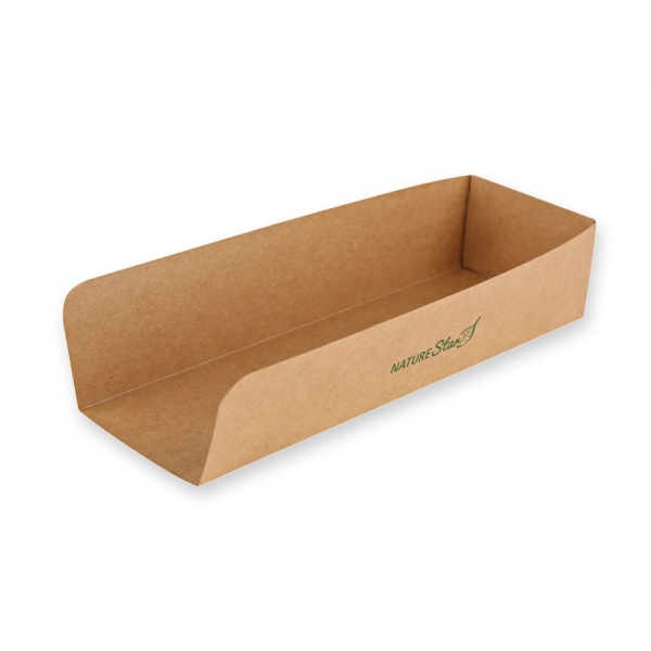 Bio Hot Dog Trays „Kraftpapier/PE FSC®‑Mix“ – Nachhaltige To‑Go Verpackung für Hot Dogs, 10x50 Stück