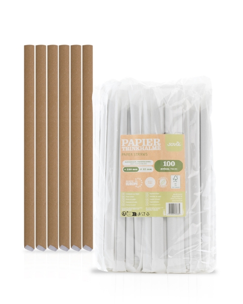 Bubble Tea Trinkhalm in schwarz aus Papier FSC®, Ø 12 mm / 23 cm, 100 Stück einzeln verpackt