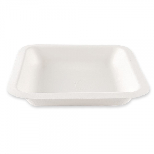 Bio Schalen Eleganza, quadratisch aus Zuckerrohr – 600ml, Nachhaltig, hitzebeständig, 20x50 Stück