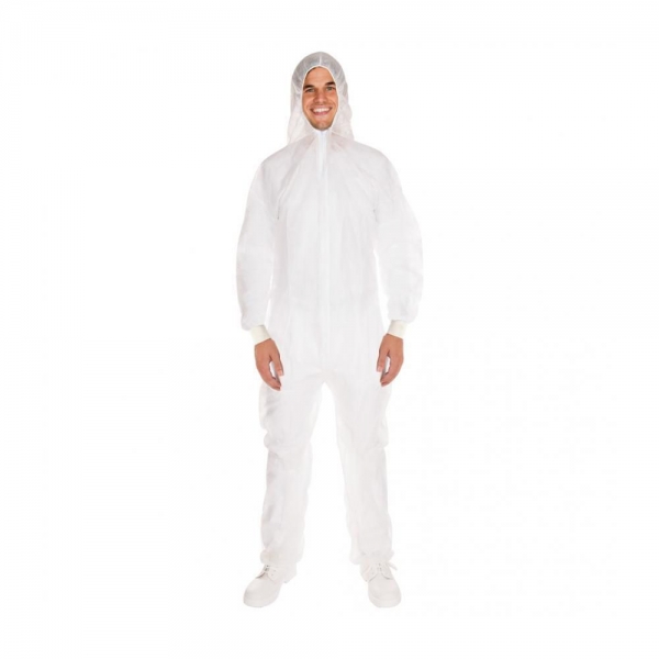 Overalls mit Bündchen | PP-Vlies Schutzoverall mit Kapuze 50x1 Stück