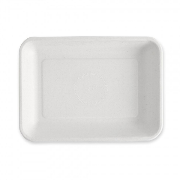 Bio Foodtrays rechteckig aus Zuckerrohr – nachhaltige kompostierbare Einwegschalen, 4x125 Stück