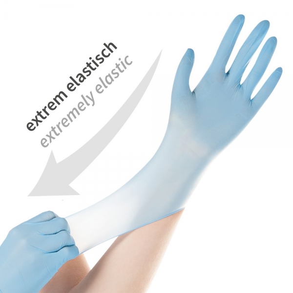 Nitril-Handschuhe blau akzeleratorfrei SAFE SUPER STRETCH von HYGOSTAR - VE 10x100 Stück