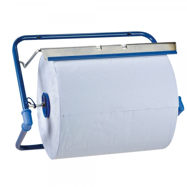 Wandhalter für Putzpapiere Metall, blau | stabiler Wandspender, passend für diverse Rollen, 1 Stück