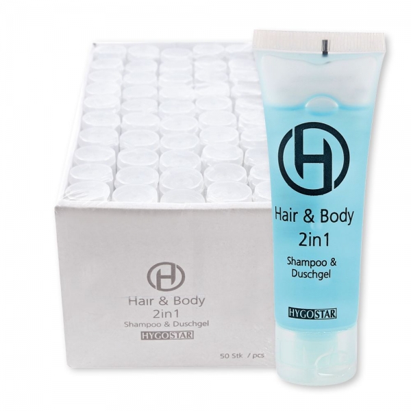 Mildes Hair & Body 2in1 Shampoo und Duschgel, 30 ml Tube mit Klappverschluss, 5x50 Stück