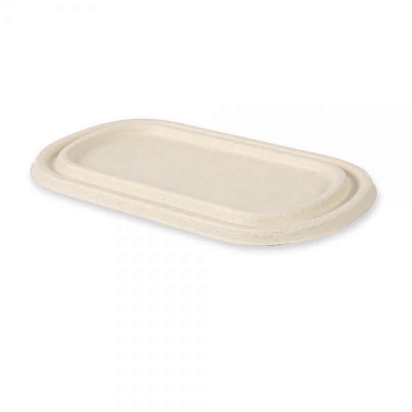 Bio Deckel für Imbiss-Schalen oval aus Zuckerrohr, 23,6 x 14 x 1,5 cm, 10x50 Stück