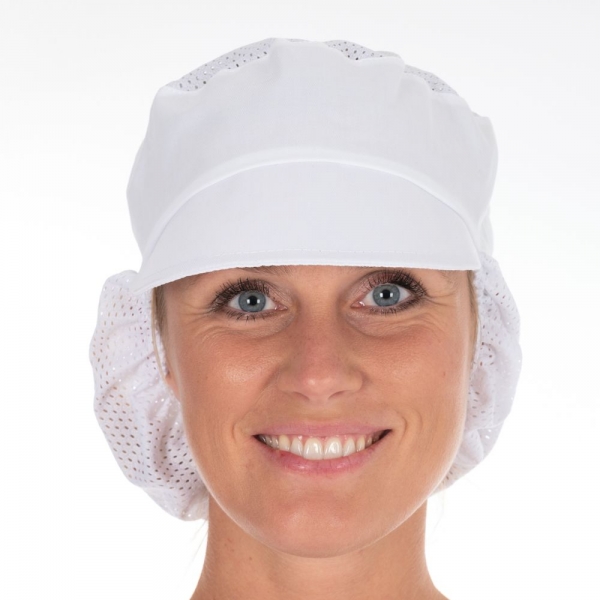 Schildmütze weiss mit Haarschutz und Netzteil HYGOSTAR - VE 10 Stck.