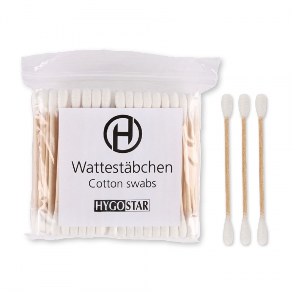 HYGOSTAR Wattestäbchen Holz/Baumwolle – hygienisch, nachhaltig, 7cm, 500x100 Stück