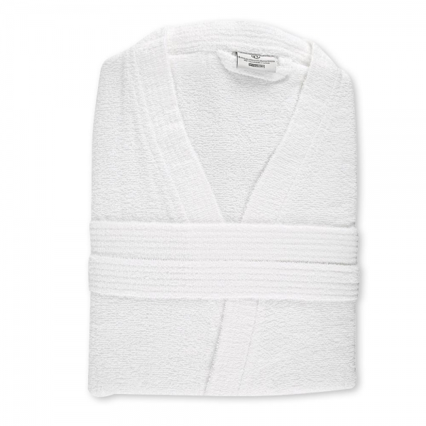 Weicher Bademantel Kimono aus 100% Baumwolle, 120 cm lang, weiß, mit Taschen & Gürtel, 10x1 Stück