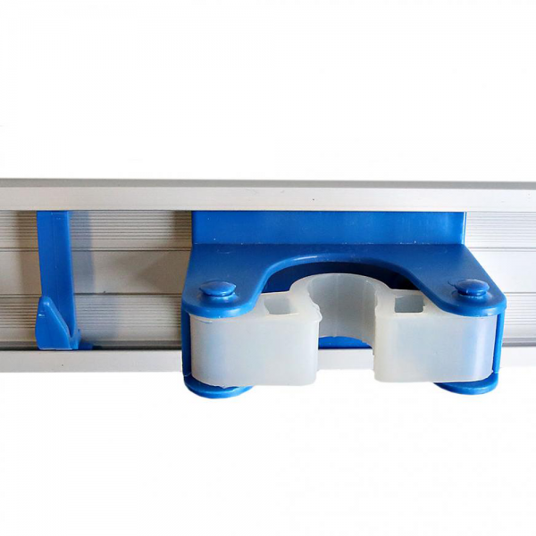 Besenhalter Eco Trio – 3-fach Halterung für Besen und Stiele, einfache Wandmontage, silber/blau, 1 S