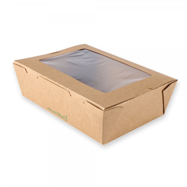 Bio Foodboxen Menu mit Sichtfenster | Kraftpapier/PLA | To-go-Box, 21,5 x 162 x 6,4 cm, 6x50 Stück