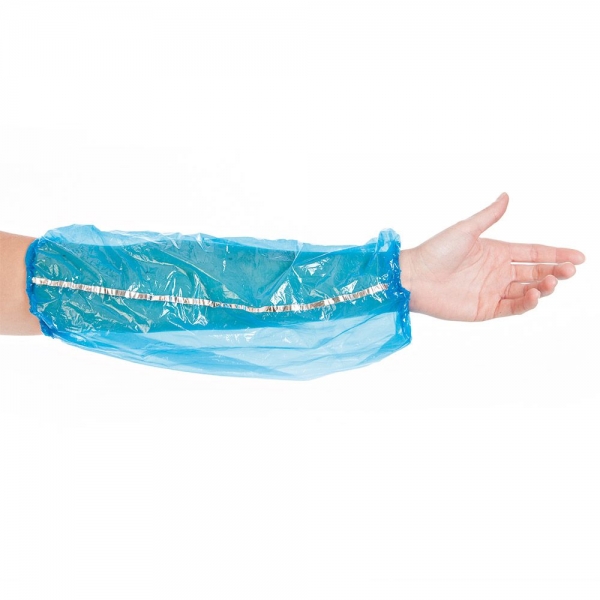 Ärmelschoner PE, detektierbar, 40cm, blau – Wasserdicht, lebensmittelecht, 20x100 Stück