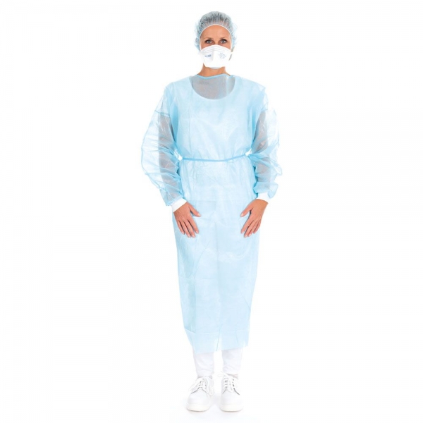 Schutzset PP teilbeschichtet, 3-teilig, blau-weiß – Hygienisches Einweg-Schutzset, 50x1 Set