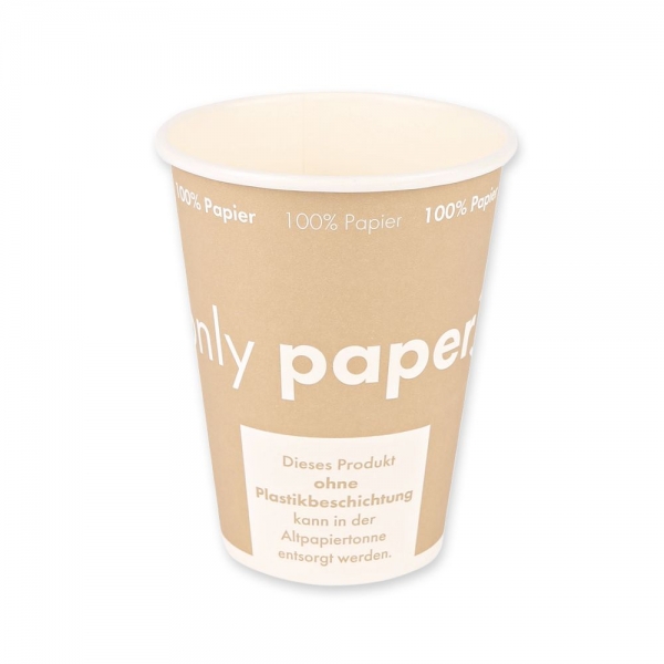 Bio Kaffeebecher Only Paper aus Pappe – nachhaltiger, plastikfreier Einwegbecher, 20x50 Stück