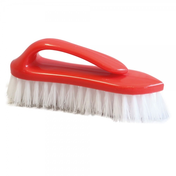 Scheuerbürste mit Bügel CLEAN – 17 cm, rot-weiße PP-Borsten, ergonomischer Griff, 5x1 Stück