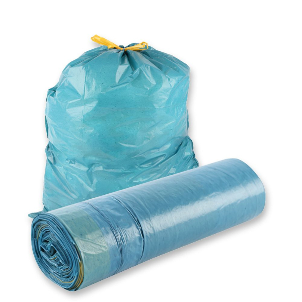 Müllbeutel mit Zugband 30 l LDPE 35 my blau – Eco auf Rolle, wasserdicht & recycelt, 35x15 Stück