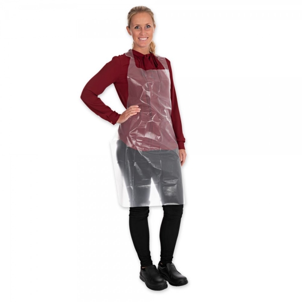 Latzschürze transparent aus PE 107 x 75 cm, geblockt, 40 my HYGOSTAR - VE 25 Stck