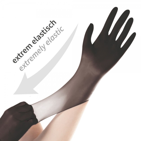 Nitril-Handschuhe schwarz akzeleratorfrei SAFE SUPER STRETCH von HYGOSTAR - VE 10x100 Stck.