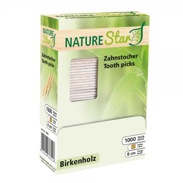 Bio Zahnstocher aus Birkenholz, 80 mm, 2 Spitzen, stabil und hygienisch, 20x1000 Stück