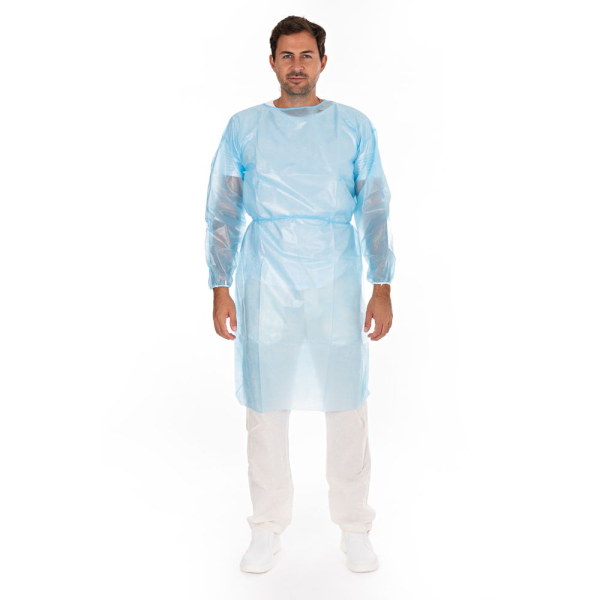 Hygostar Hygiene-Kittel mit Armgummi PP/PE voll-laminiert Blau, 10x10 Stück