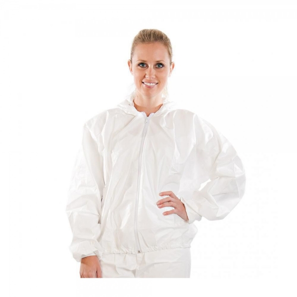Jacke Microporous, weiß, 140 cm – Wasserdicht, atmungsaktiv und blickdicht, 50x1 Stück