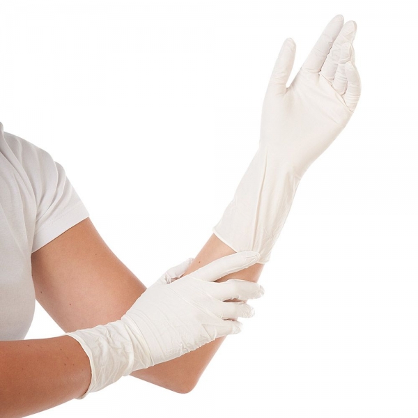 Nitril-Handschuhe weiß, puderfrei, Länge 30 cm SAFE LONG von HYGOSTAR - VE 10x100 Stück