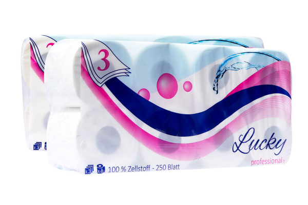 Lucky Toilettenpapier, Zellstoff, 250 Blatt ,3-lagig VE 8 x 8 Rollen, hochweiß - 2112 Rollen 1 Pale