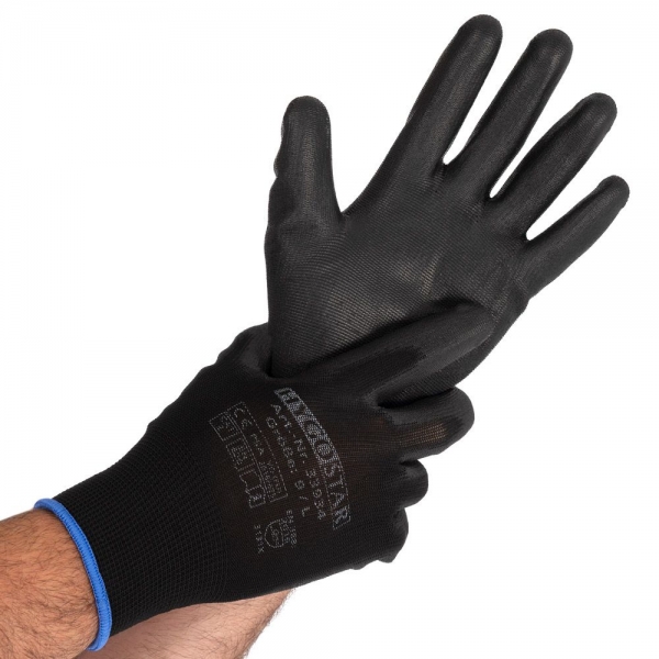 Arbeitshandschuhe schwarz mit PU-Beschichtung BLACK ACE von HYGOSTAR - VE 12 Paar