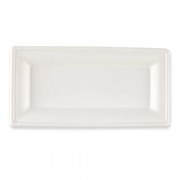 Bio Teller rechteckig aus Zuckerrohr – nachhaltig, kompostierbar, 26 x 13 cm, 20x50 Stück