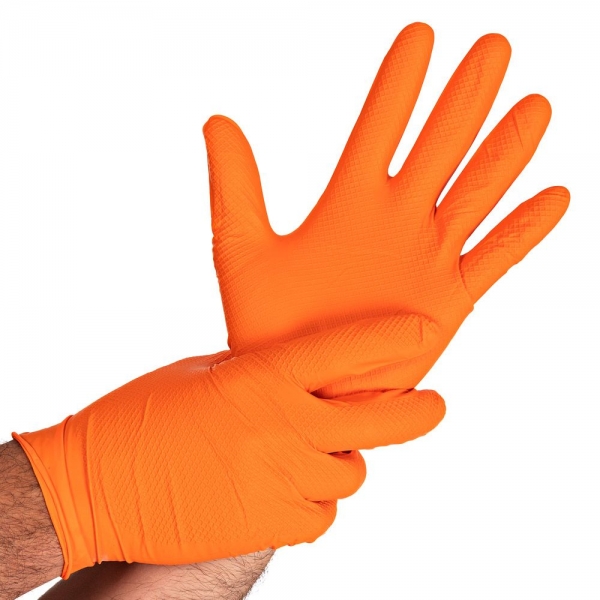 HYGOSTAR Nitril-Handschuhe mit Grip orange POWER GRIP - VE 500 Stück