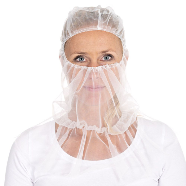 Astrohauben Micromesh mit Cape aus Nylon Weiß – Atmungsaktive Einweg-Haube, 1x50 Stück