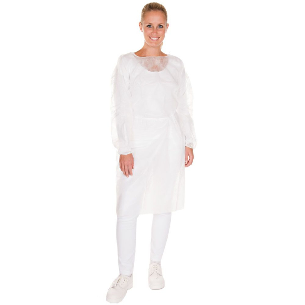 Hygostar Hygiene-Kittel mit Armgummi aus PP – Weiß – 140 cm, 10x10 Stück