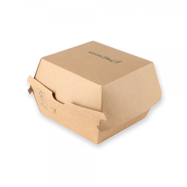 Bio Hamburgerboxen | Kraftpapier/PE | FSC®-Mix | To-go Box, 10,5 x 10,5 x 8,5 cm | 6x50 Stück