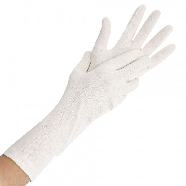 Baumwollhandschuhe Nature Solid Long, Verlängerte, lebensmittelechte Baumwollhandschuhe 25x24 Stück
