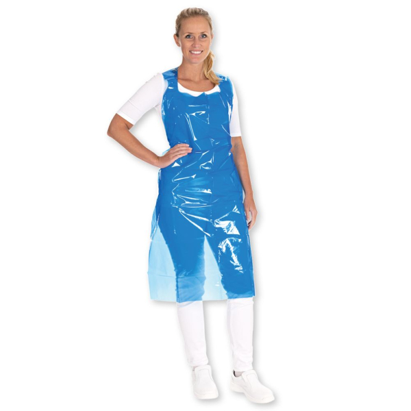 Einwegschürzen Eco 60 my aus LDPE Blau – Wasserabweisende PE-Einwegschürze, 10x25 Stück