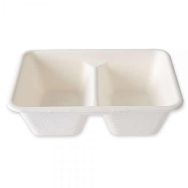 Bio Schalen 2-geteilt aus Zuckerrohr, nachhaltige, hitzebeständige Takeaway-Menüschalen, 20x50 Stück
