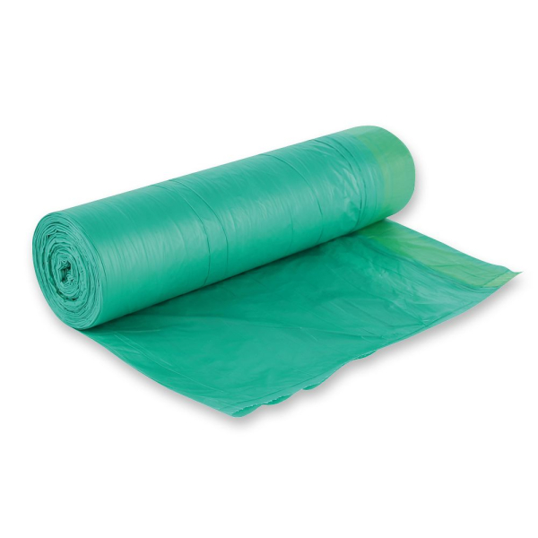Müllbeutel 60 Liter mit Zugband aus HDPE, grün-gelb, 64 x 71 cm, Rolle – 28x20 Stück