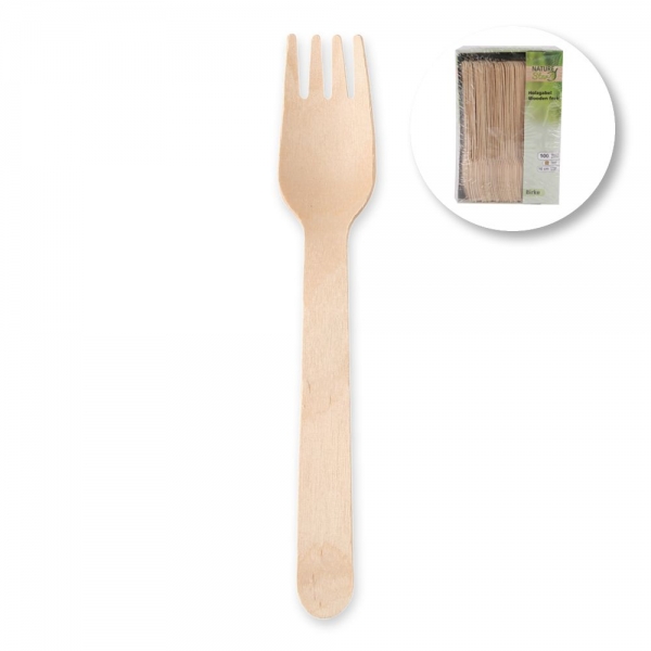 Bio Gabeln aus FSC® 100% Birkenholz – 16 cm, stabil, in praktischer Spenderbox, 24x100 Stück