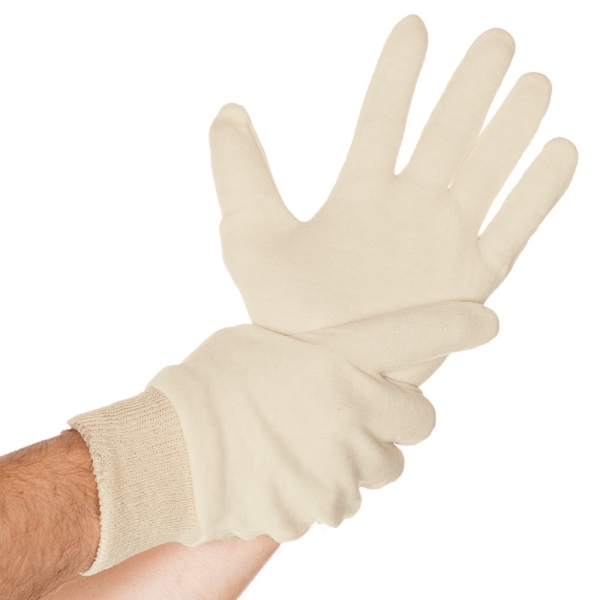 Baumwoll-Handschuh BÜNDCHEN 26 cm, natur - HYGOSTAR - VE 12 Paar