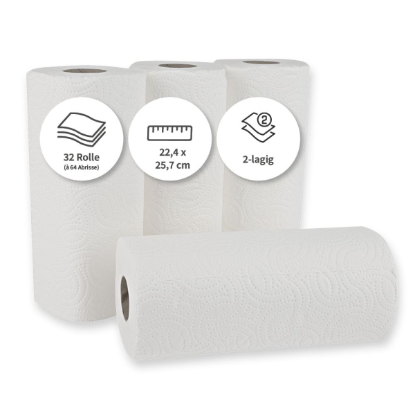Franz Mensch 2-lagige Zellulose-Küchenrollen – hochweiß, saugstark & geprägte Oberfläche