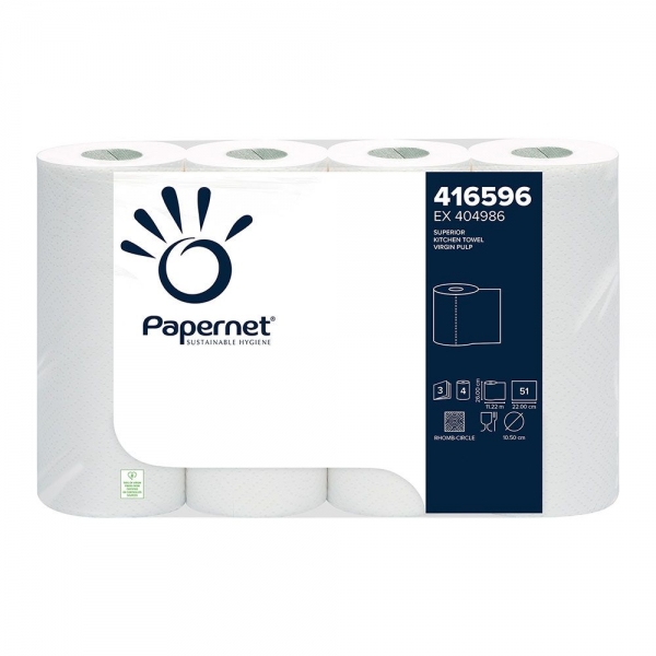 Papernet Küchenrolle 3-lagig, Zellstoff – saugstark & lebensmittelecht, EU-Ecolabel zertifiziert 8x4