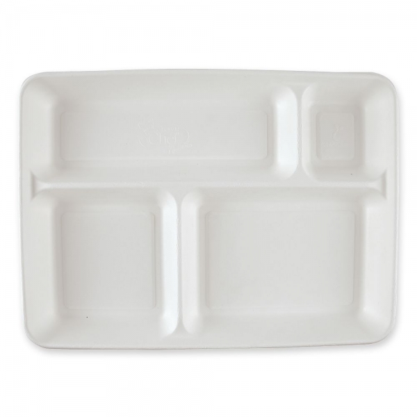 Bio Menütabletts 4-geteilt rechteckig aus Zuckerrohr nachhaltige, kompostierbare To-go Tabletts 8x20