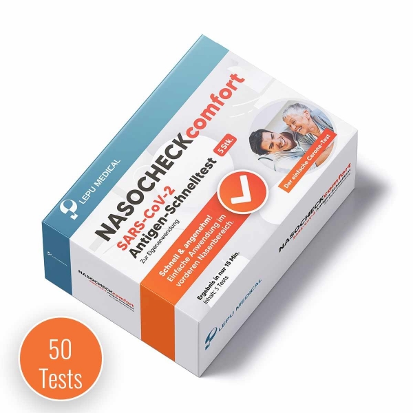 50 Tests zu 5er Set Lepu NasoCheck comfort Antigen - Schnelltest Kit Nasenabstrich/ Laientest / Sel