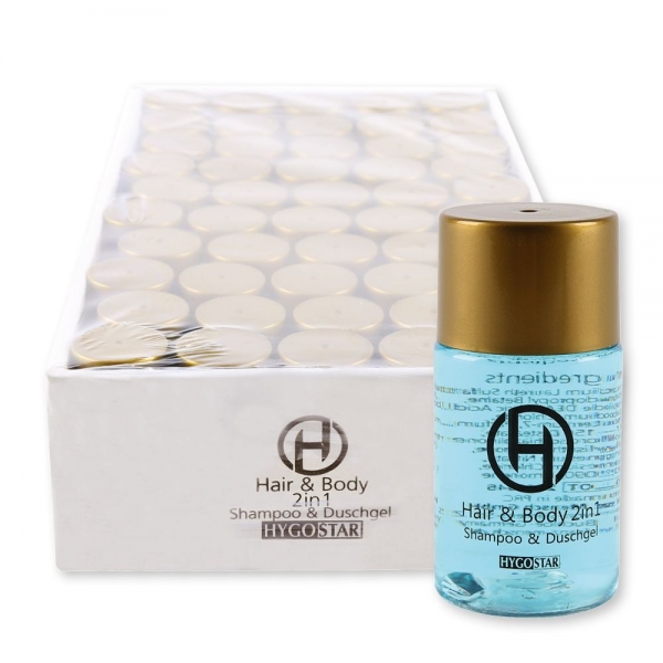 Mildes Hair & Body 2in1 Shampoo und Duschgel, 25 ml Flasche mit Schraubverschluss, 10x50 Stück