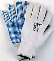 NITRAS 6100 Arbeitshandschuhe Nylon/Baumwolle, weiß mit blauen Noppen - VE 12 Paar