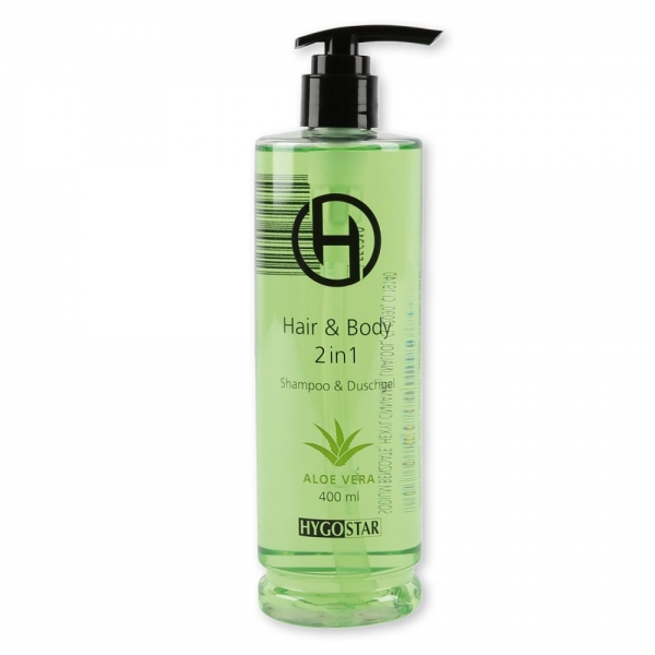 Mildes Hair & Body 2in1 Shampoo und Duschgel, 400 ml Pumpspender mit Aloe Vera Duft, 2x15 Stück